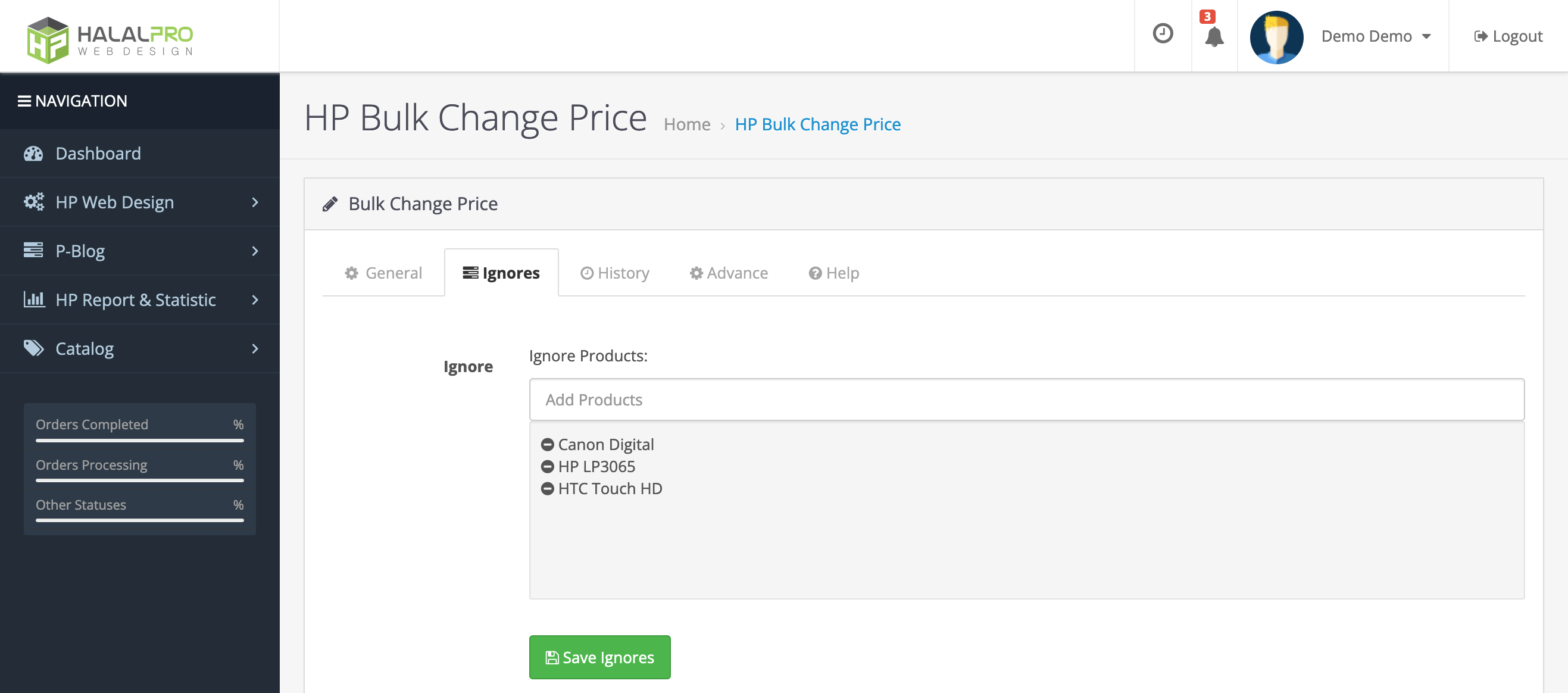 set default products to be ignored on bulk change price, special and discount opencart